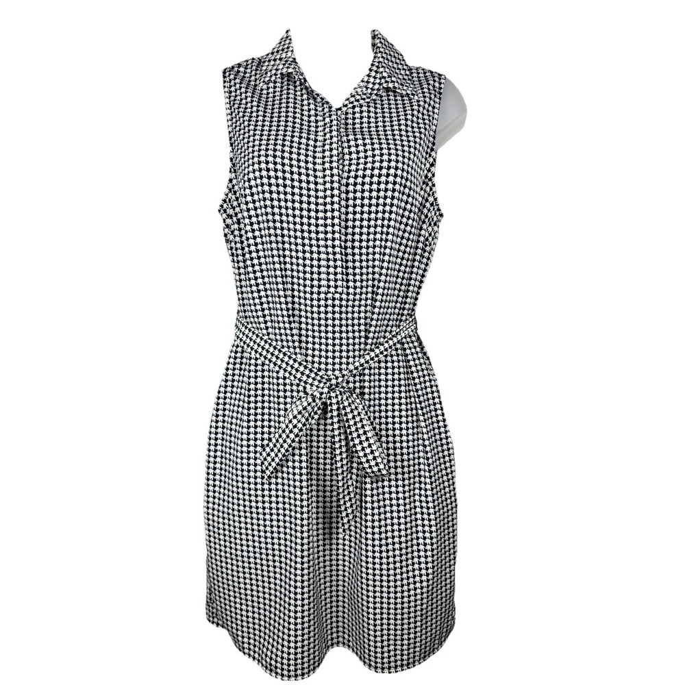 Banana Republic Elephant Print Dress Black White Belted Shirt‎ Dress Novelty 6